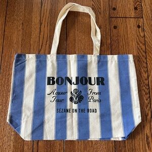 Sezane Striped Tote Bag Blue Brand New